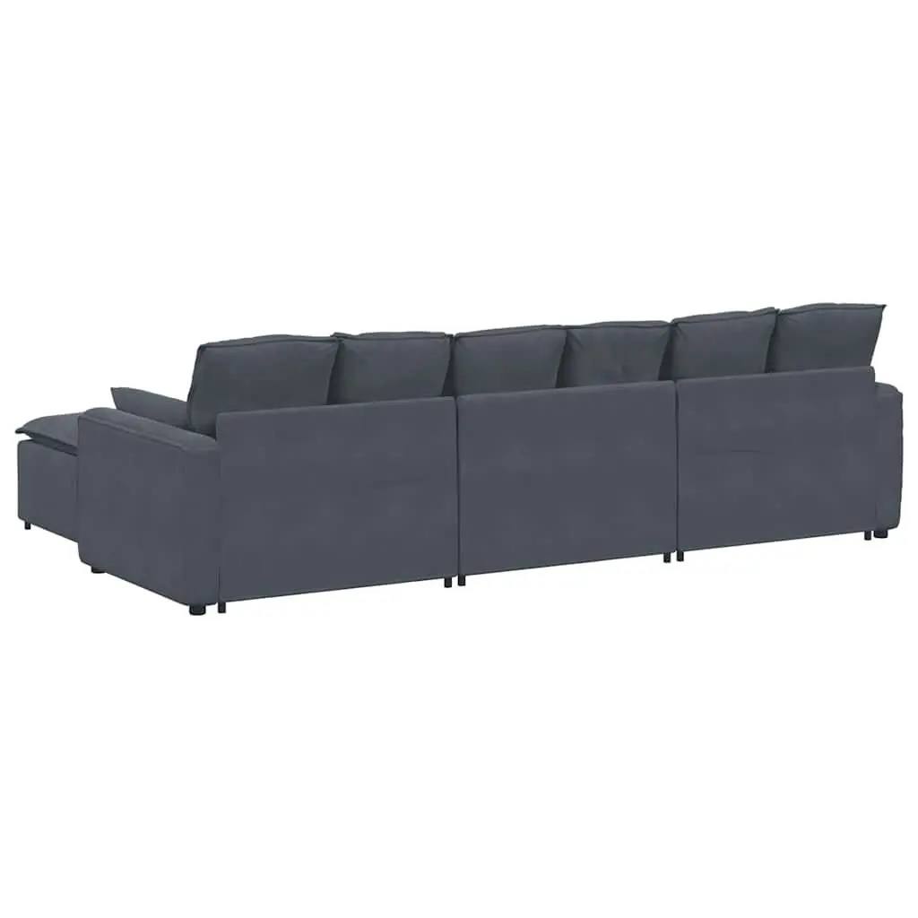 Modular Sofa Dark Grey Velvet 4 Piece with Footstool and Cushions