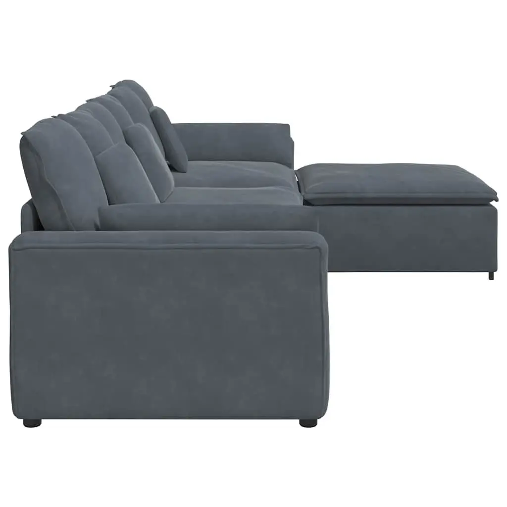 Modular Sofa Dark Grey Velvet 4 Piece with Footstool and Cushions