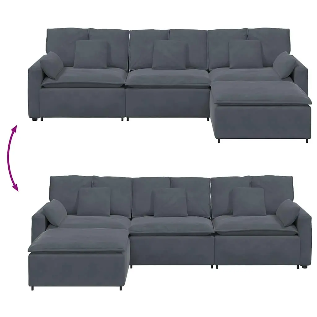 Modular Sofa Dark Grey Velvet 4 Piece with Footstool and Cushions