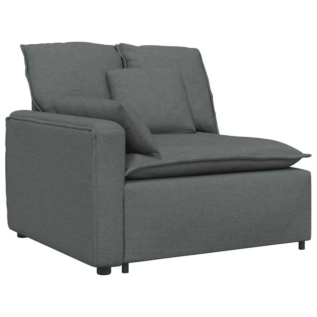 Modular Sectional Sofa Grey Three-Seater Lounger Fabric Foam Metal Frame Wooden Armrests