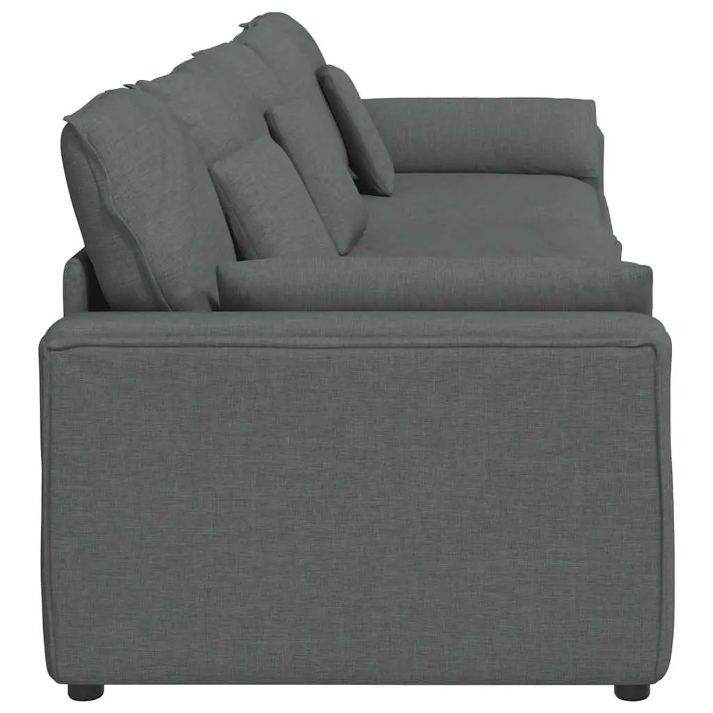 Modular Sectional Sofa Grey Three-Seater Lounger Fabric Foam Metal Frame Wooden Armrests