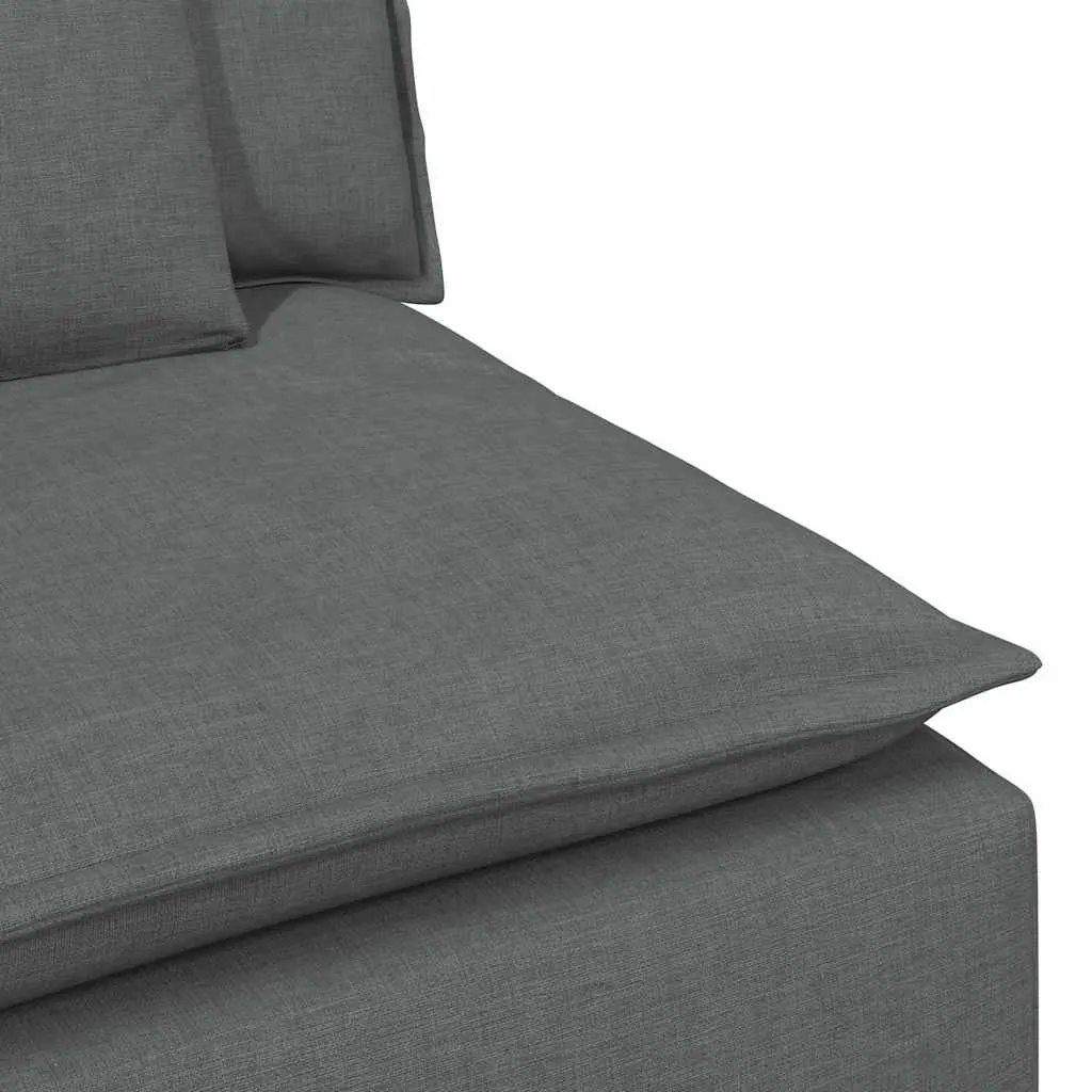 Modular Sectional Sofa Grey Three-Seater Lounger Fabric Foam Metal Frame Wooden Armrests