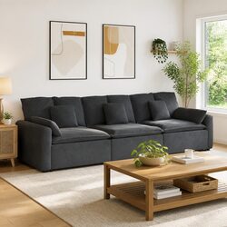 Modular Sofa Sectional Unit with Three Grey Velvet Cushions