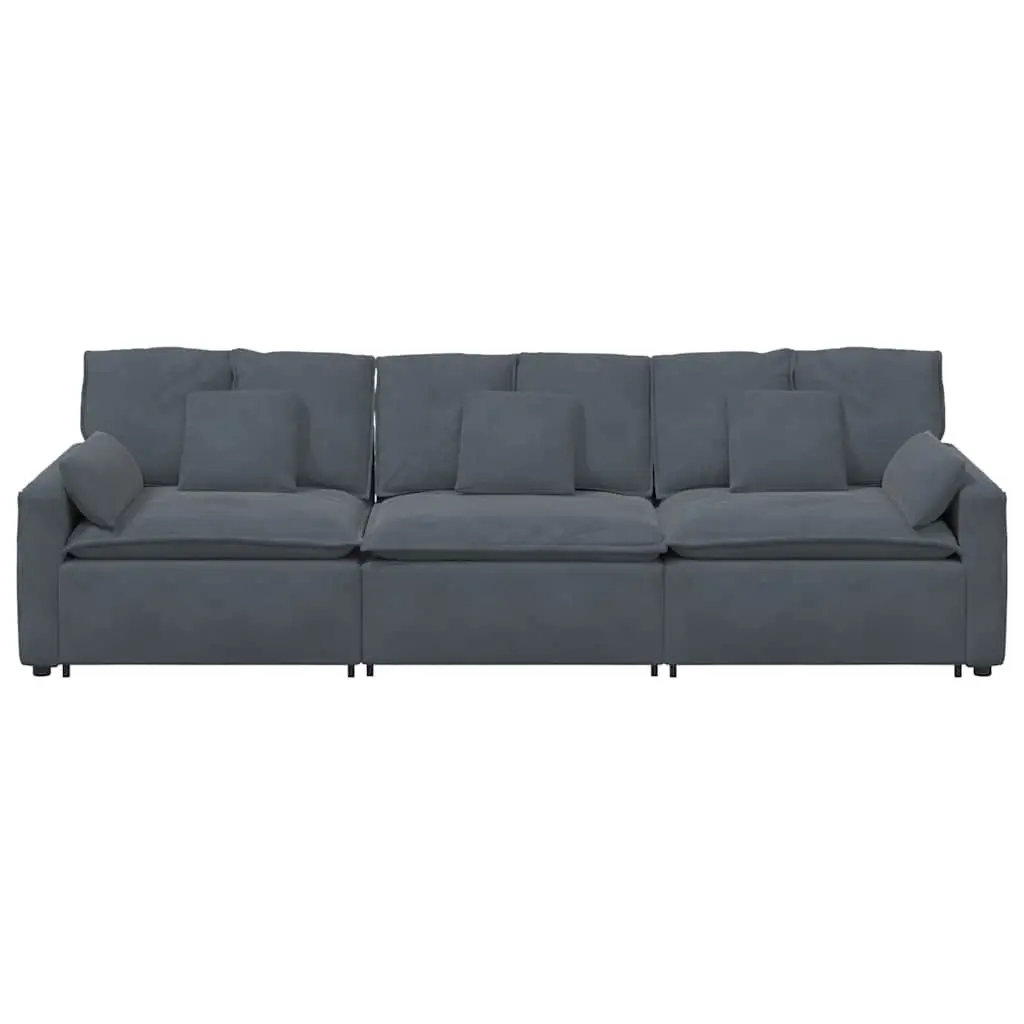 Grey Velvet Modular Sofa Three Sections Living Room Couch