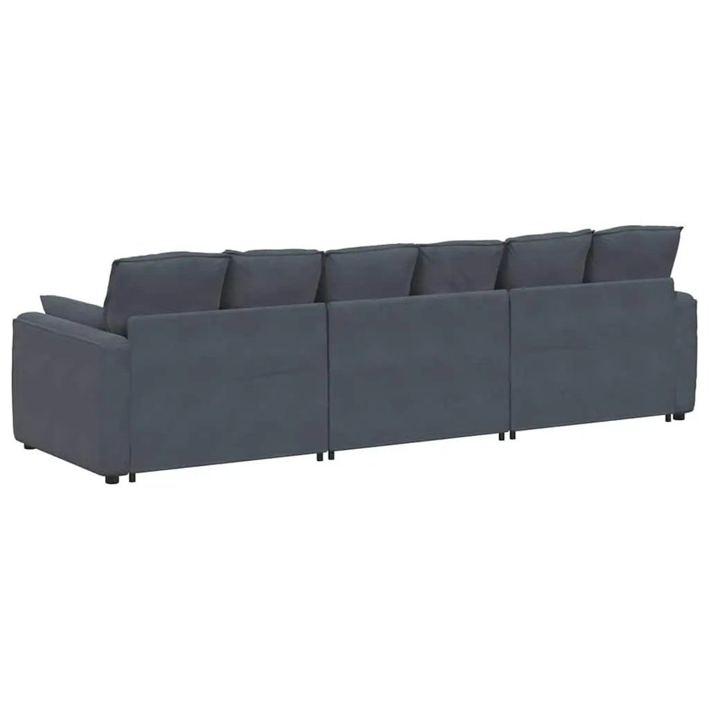 Grey Velvet Modular Sofa Three Sections Living Room Couch