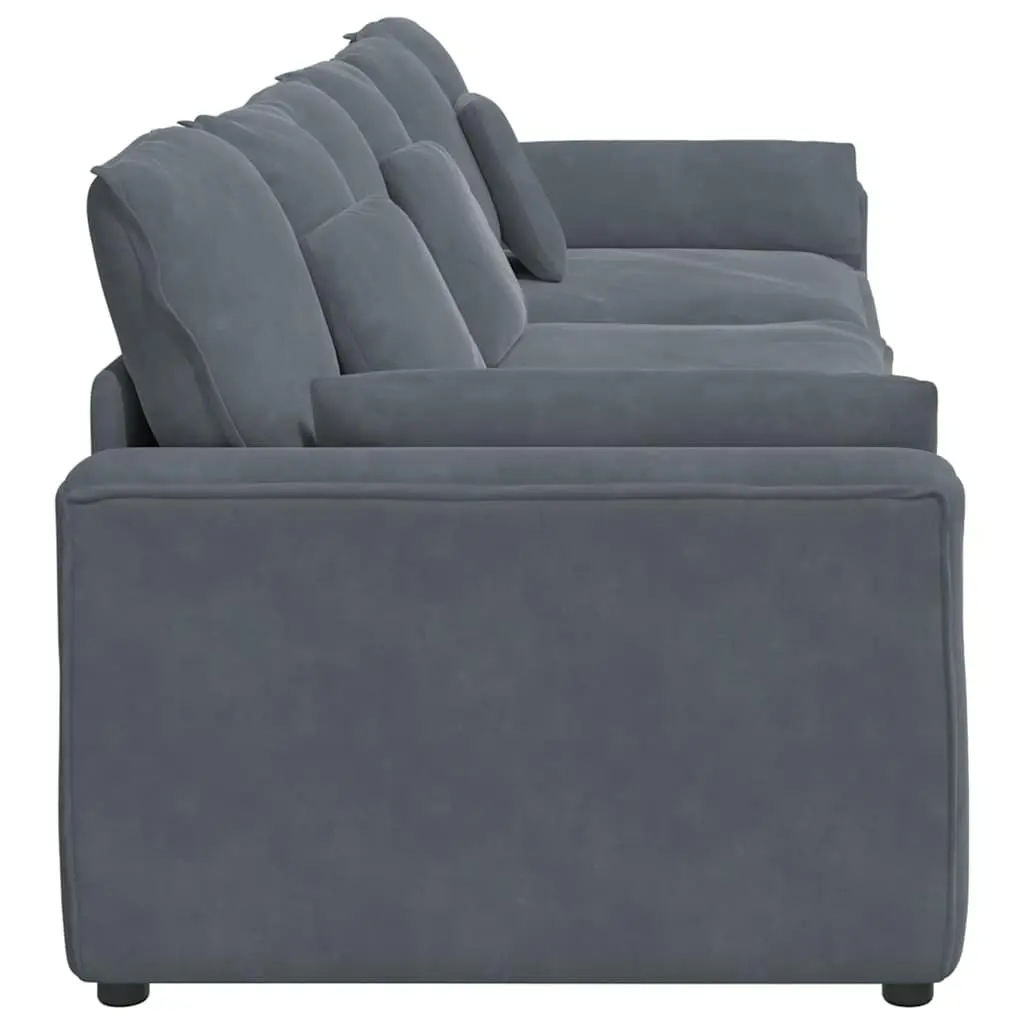 Grey Velvet Modular Sofa Three Sections Living Room Couch