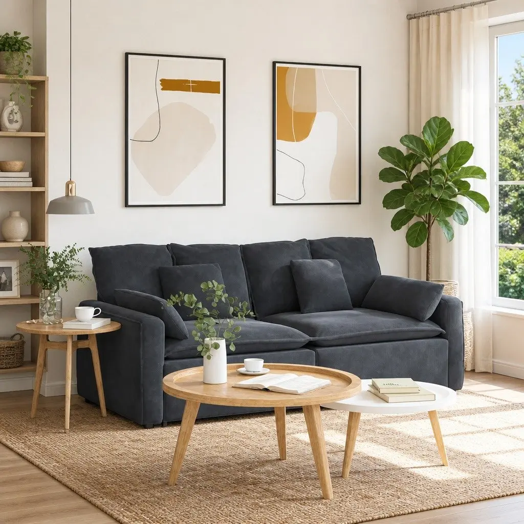 Modular Sofa Dark Grey Velvet Fabric Metal Frame Reconfigurable Sectional Lounge
