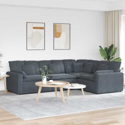 Modular Sectional Sofa Four Sections Grey Velvet Cushions Living Room Seating