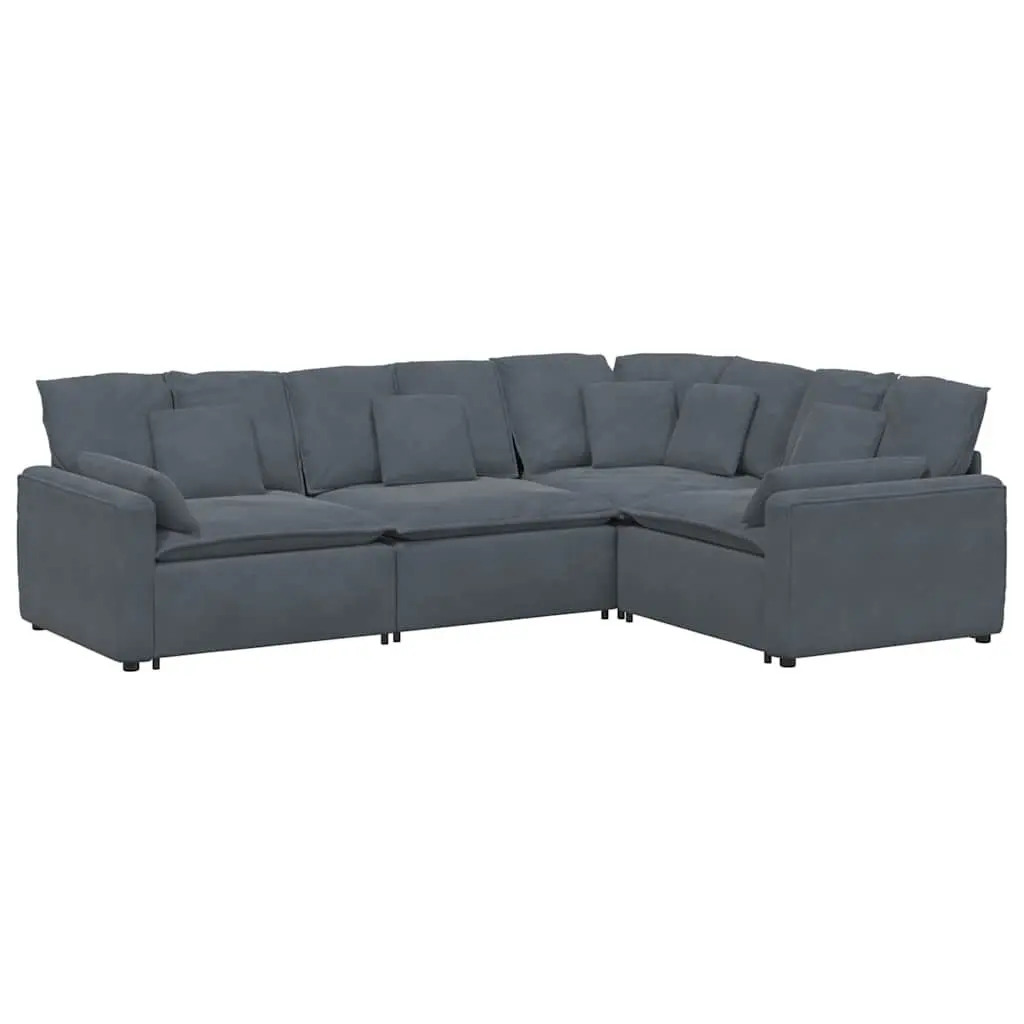 Modular Sectional Sofa Grey Velvet Four Sections Foam Filling Metal Frame