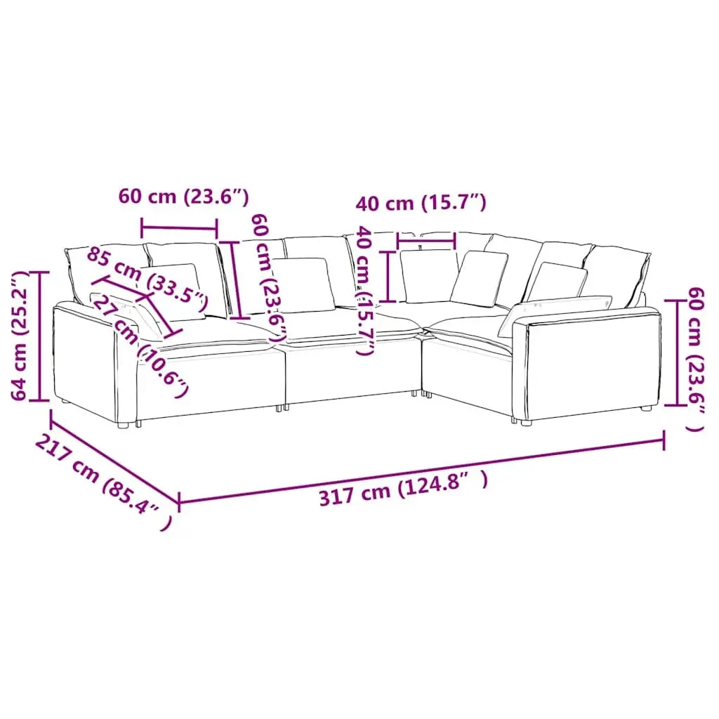 Modular Sectional Sofa Grey Velvet Four Sections Foam Filling Metal Frame