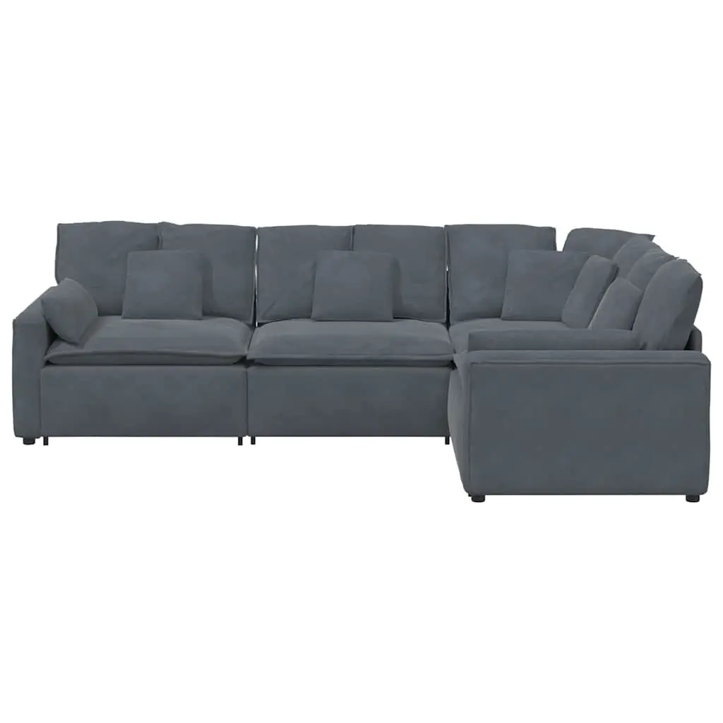 Modular Sectional Sofa Grey Velvet Four Sections Foam Filling Metal Frame