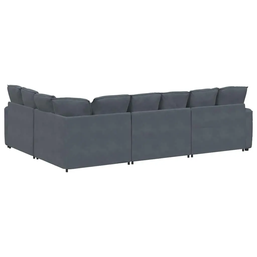 Modular Sectional Sofa Grey Velvet Four Sections Foam Filling Metal Frame