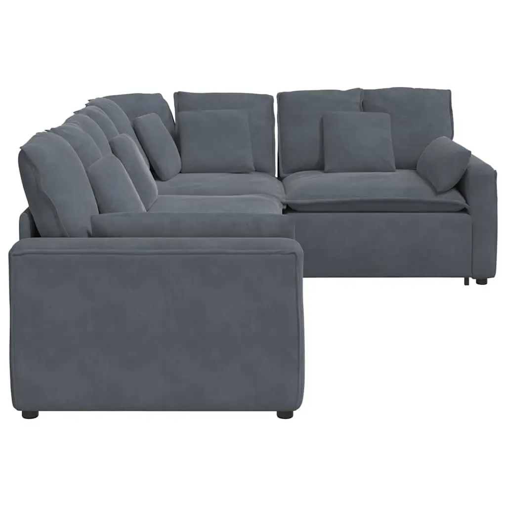 Modular Sectional Sofa Grey Velvet Four Sections Foam Filling Metal Frame