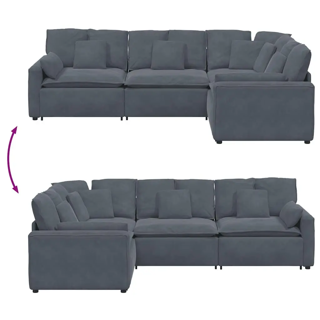 Modular Sectional Sofa Grey Velvet Four Sections Foam Filling Metal Frame
