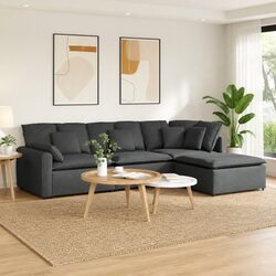 Grey Fabric Modular Sectional Sofa with Footstool