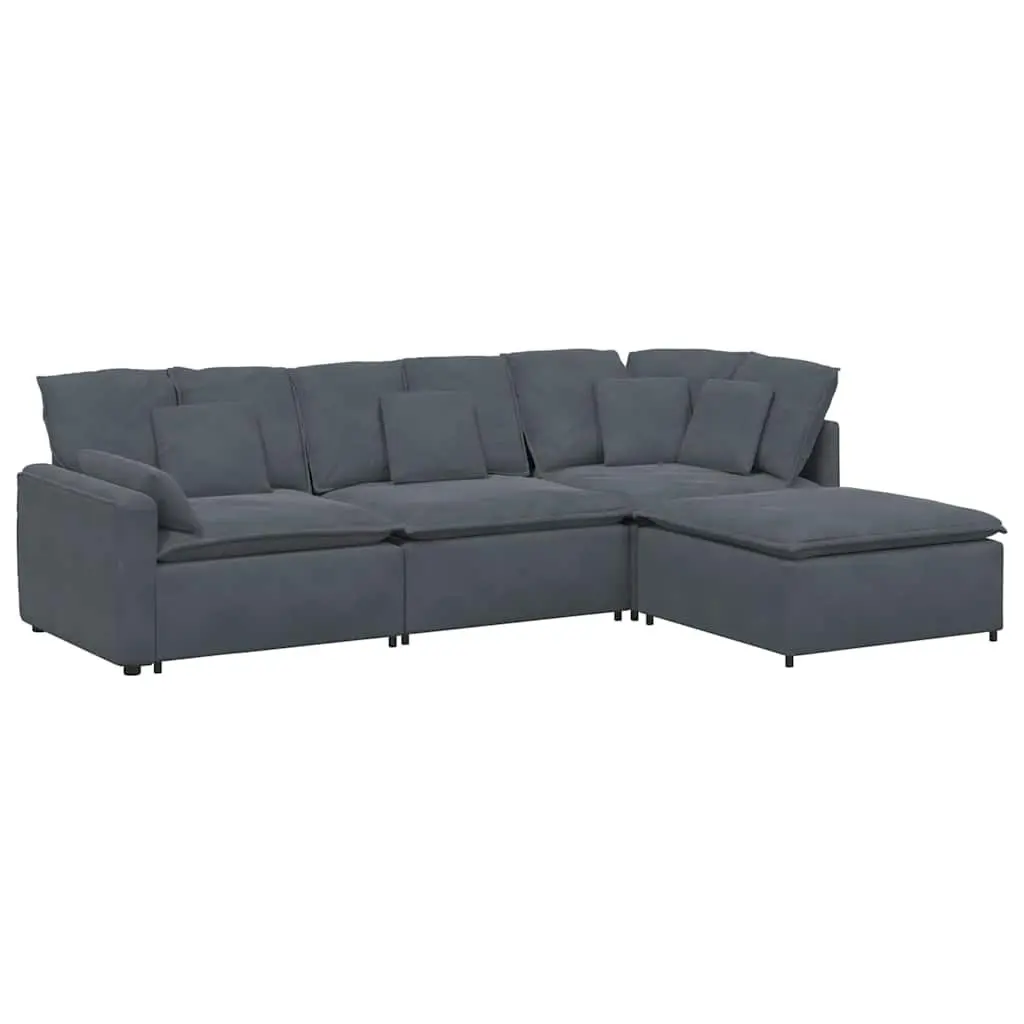 Four Section Grey Velvet Modular Sofa with Footstool for Flexible Living Room Arrangement