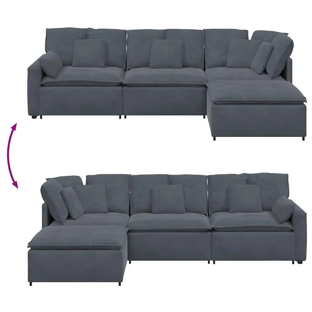 Four Section Grey Velvet Modular Sofa with Footstool for Flexible Living Room Arrangement