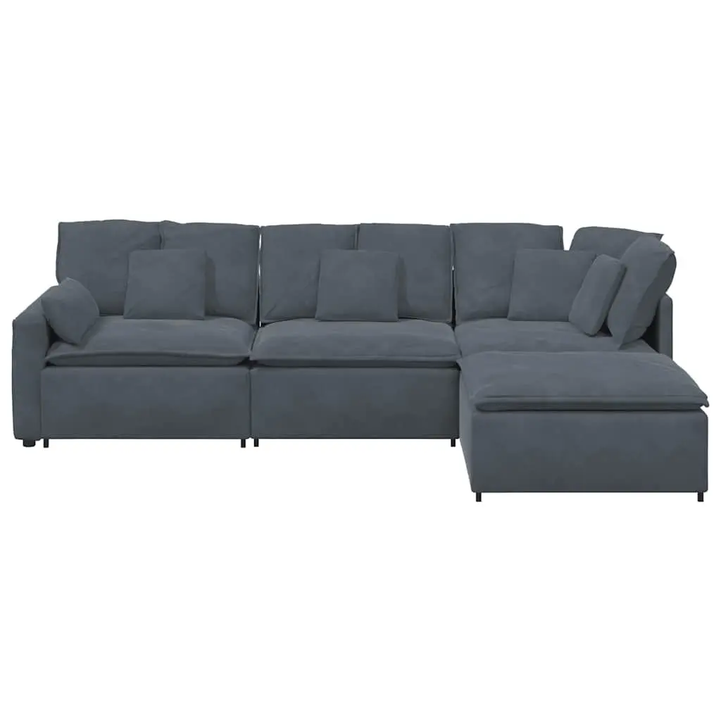 Four Section Grey Velvet Modular Sofa with Footstool for Flexible Living Room Arrangement