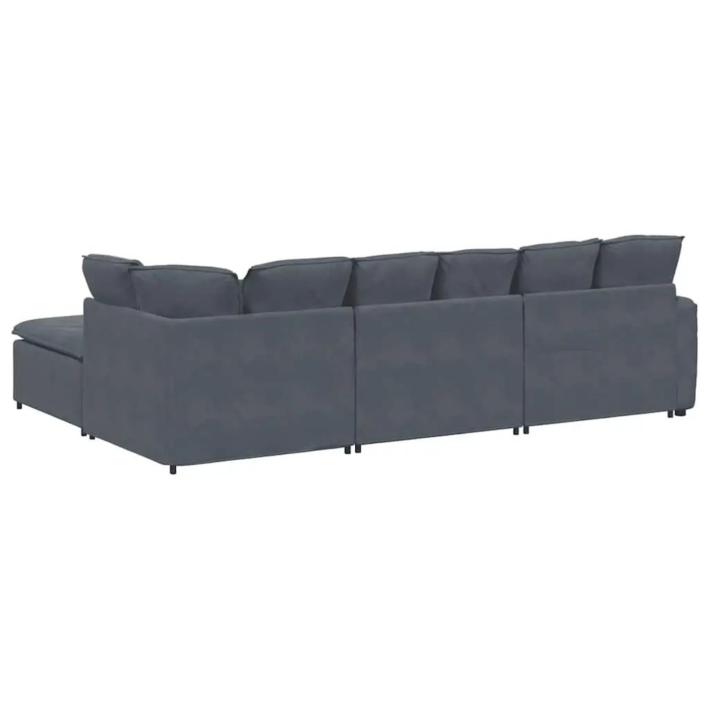 Four Section Grey Velvet Modular Sofa with Footstool for Flexible Living Room Arrangement