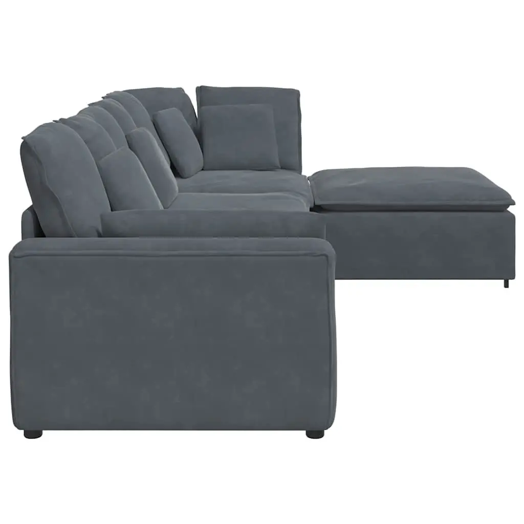 Four Section Grey Velvet Modular Sofa with Footstool for Flexible Living Room Arrangement