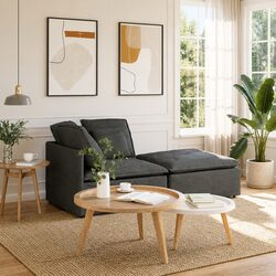 Grey Modular Sectional Sofa with Adjustable Footstool
