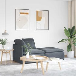 Modular Sofa Sectional with Footstool Cushions Grey Velvet Lounge Seating