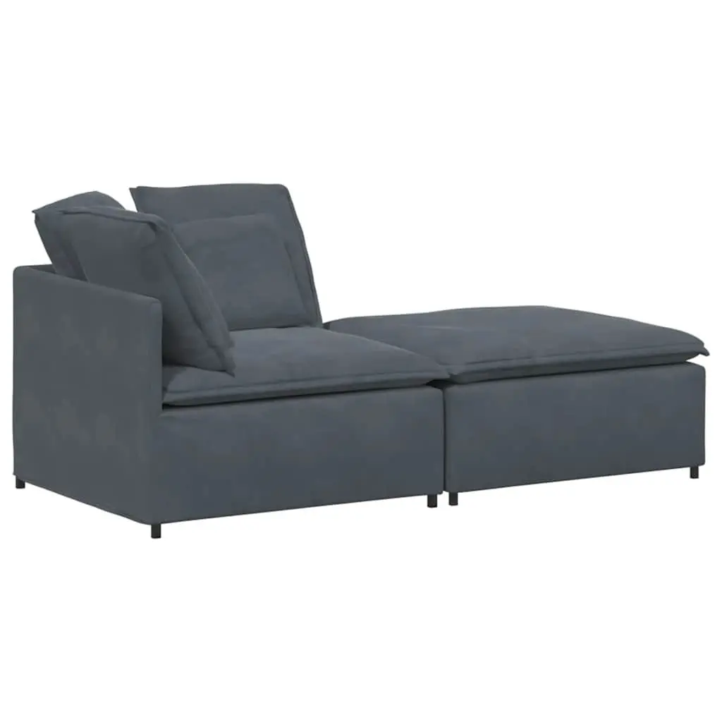 Modular Sofa Sectional Grey Velvet 2 Piece Metal Frame with Footstool and Cushions