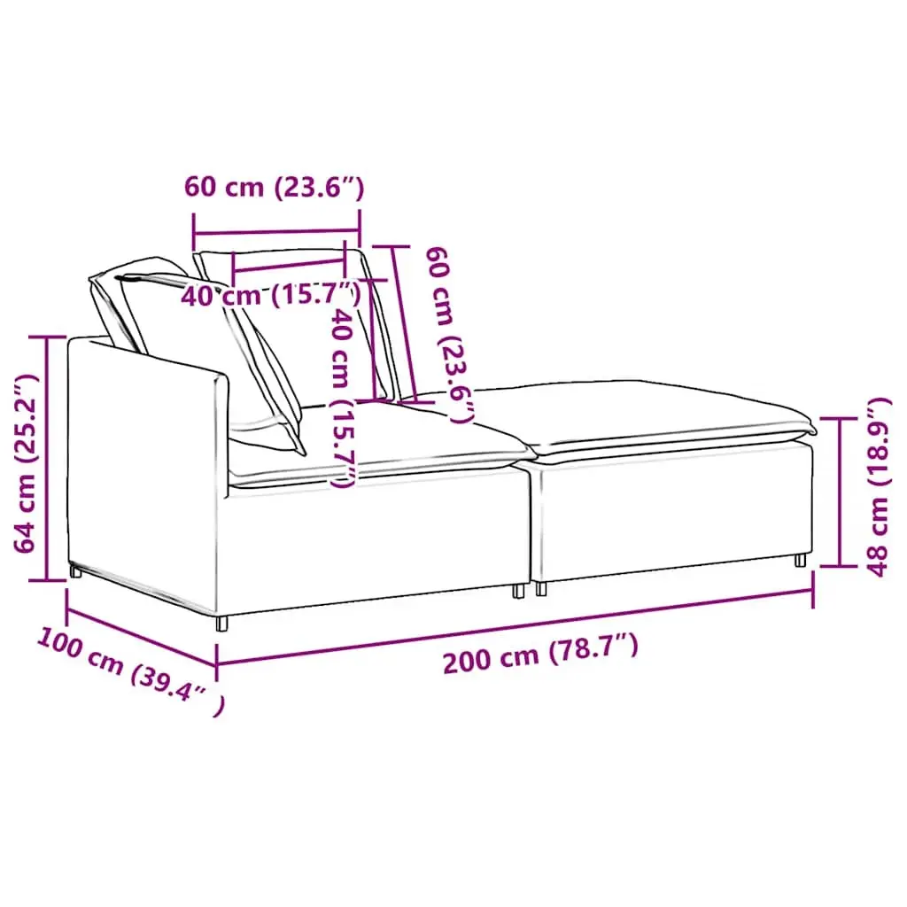 Modular Sofa Sectional Grey Velvet 2 Piece Metal Frame with Footstool and Cushions