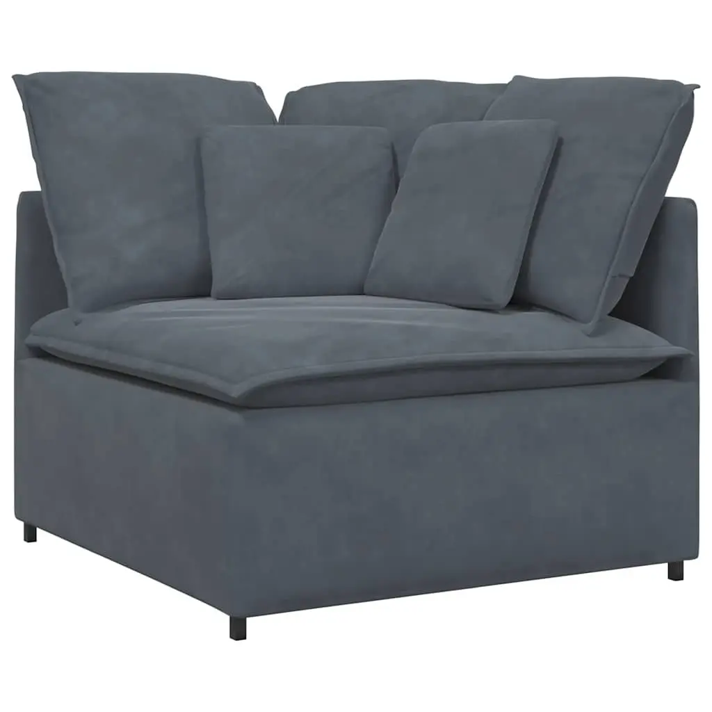 Modular Sofa Sectional Grey Velvet 2 Piece Metal Frame with Footstool and Cushions
