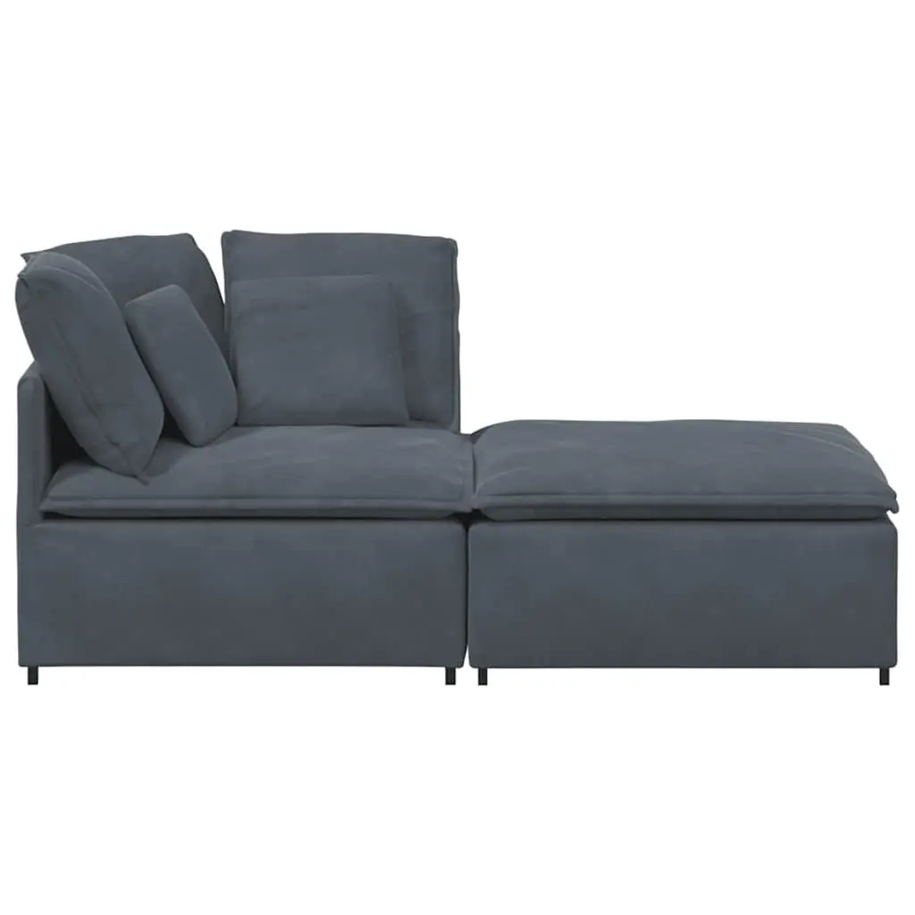 Modular Sofa Sectional Grey Velvet 2 Piece Metal Frame with Footstool and Cushions