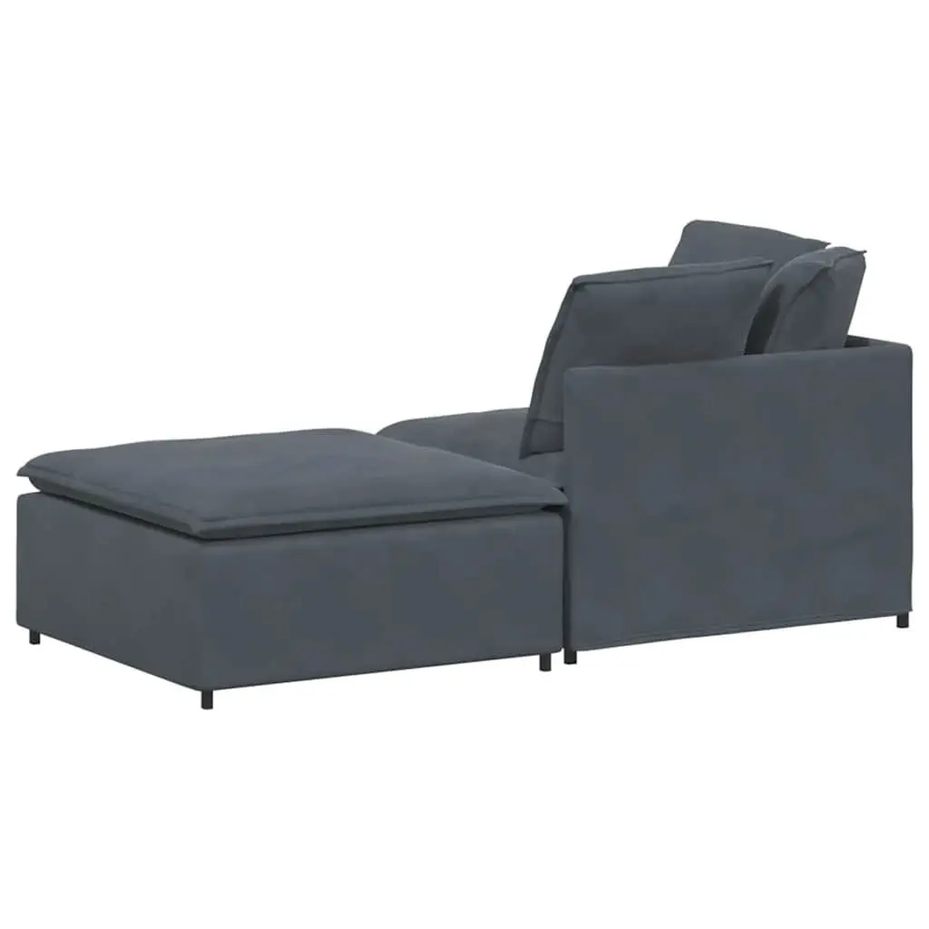 Modular Sofa Sectional Grey Velvet 2 Piece Metal Frame with Footstool and Cushions