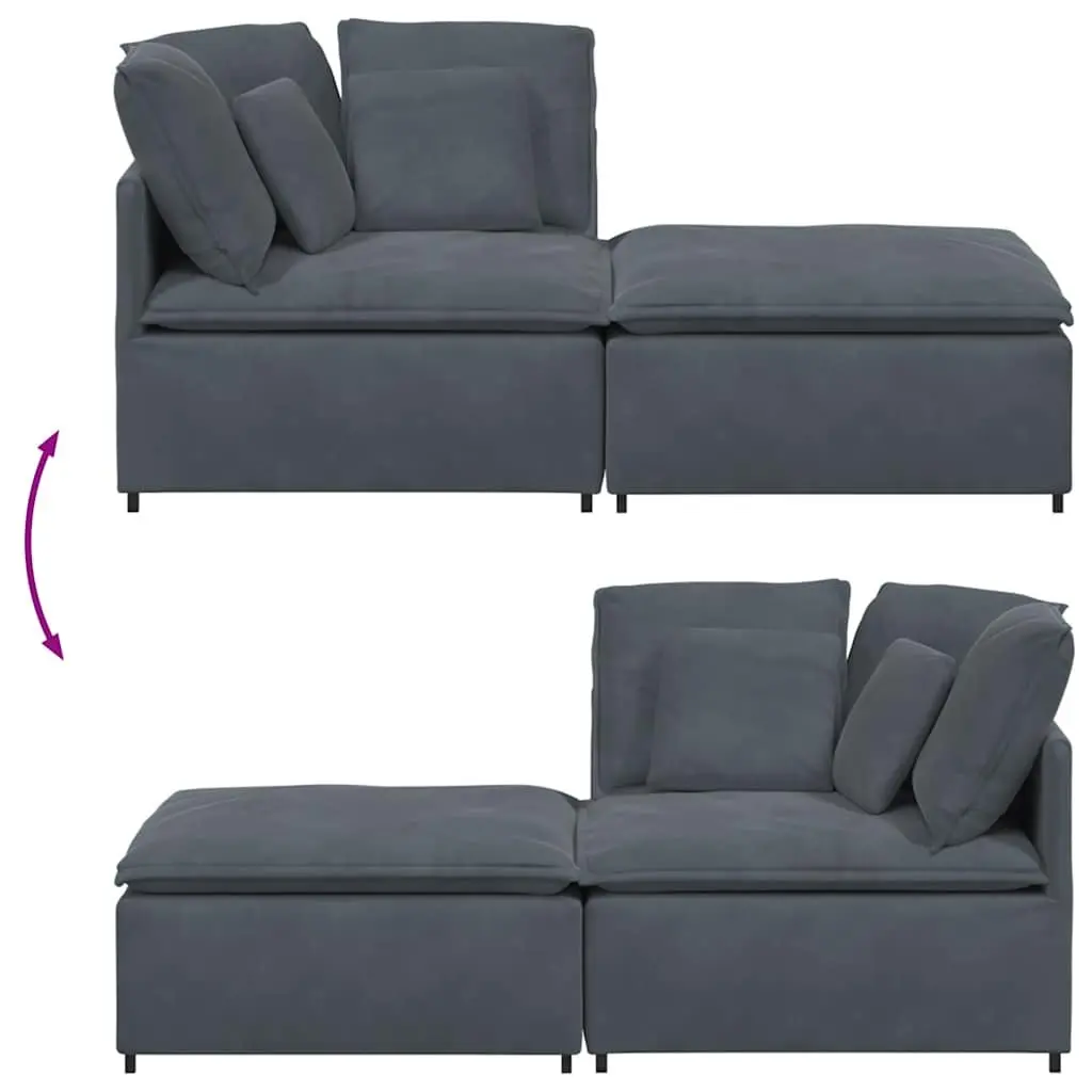 Modular Sofa Sectional Grey Velvet 2 Piece Metal Frame with Footstool and Cushions