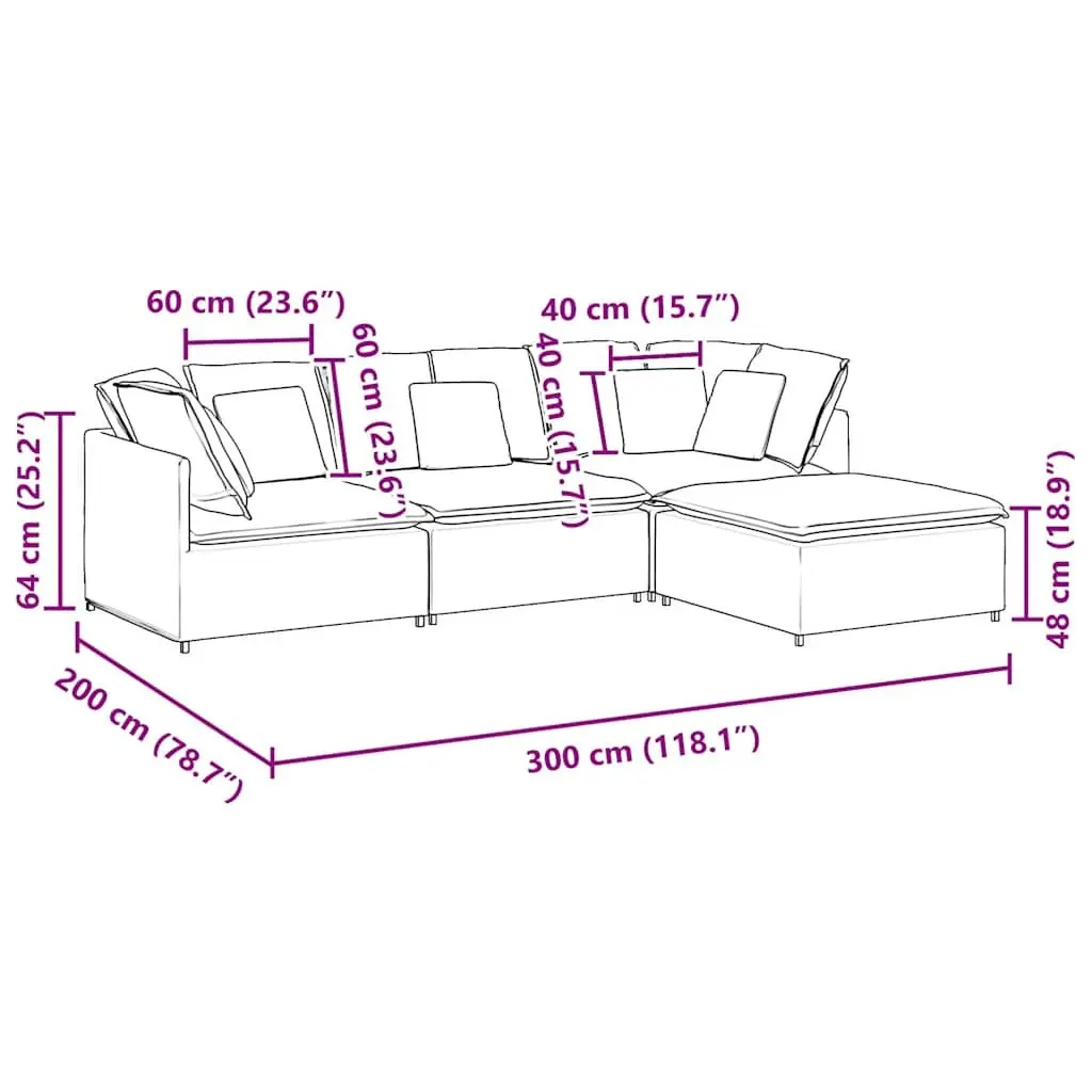 Modular Sofa Grey Velvet Sectional Couch with Footstool Four Sections