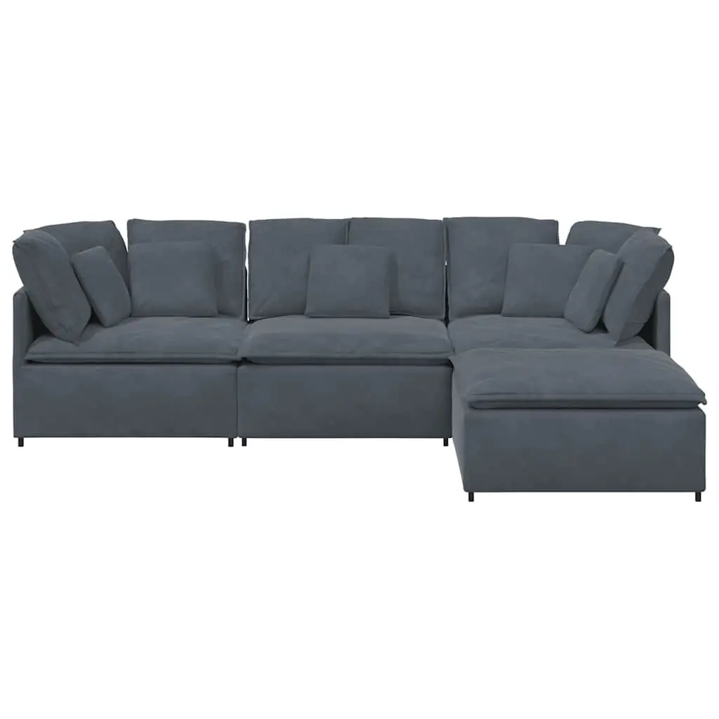Modular Sofa Grey Velvet Sectional Couch with Footstool Four Sections