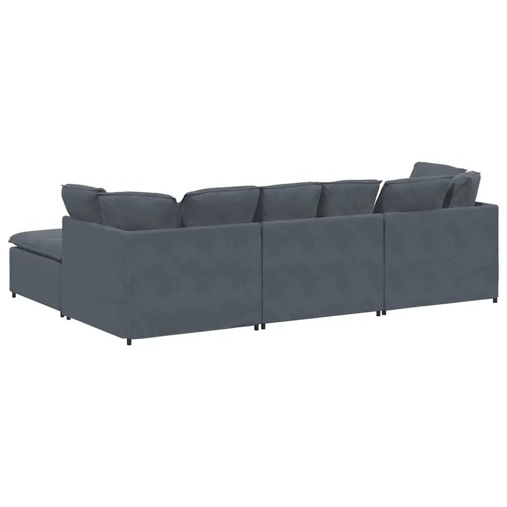 Modular Sofa Grey Velvet Sectional Couch with Footstool Four Sections