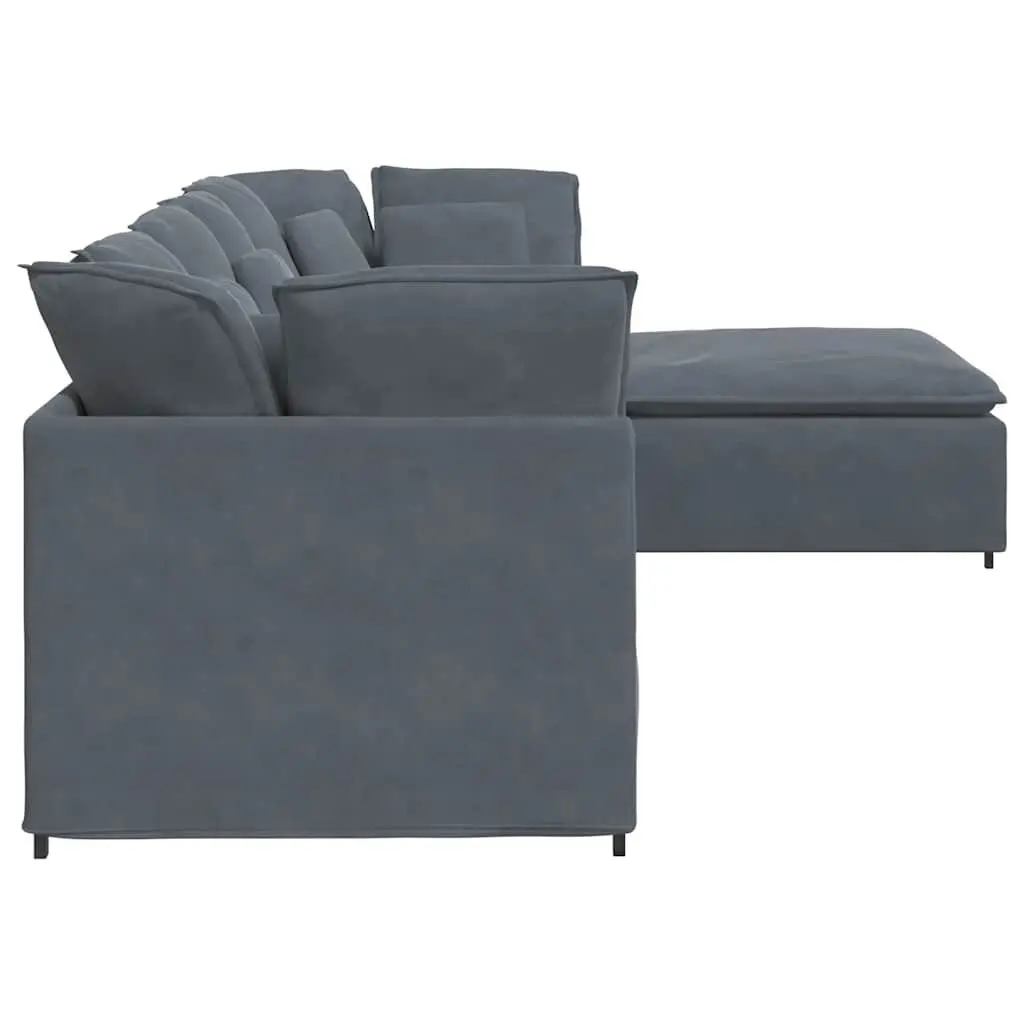 Modular Sofa Grey Velvet Sectional Couch with Footstool Four Sections