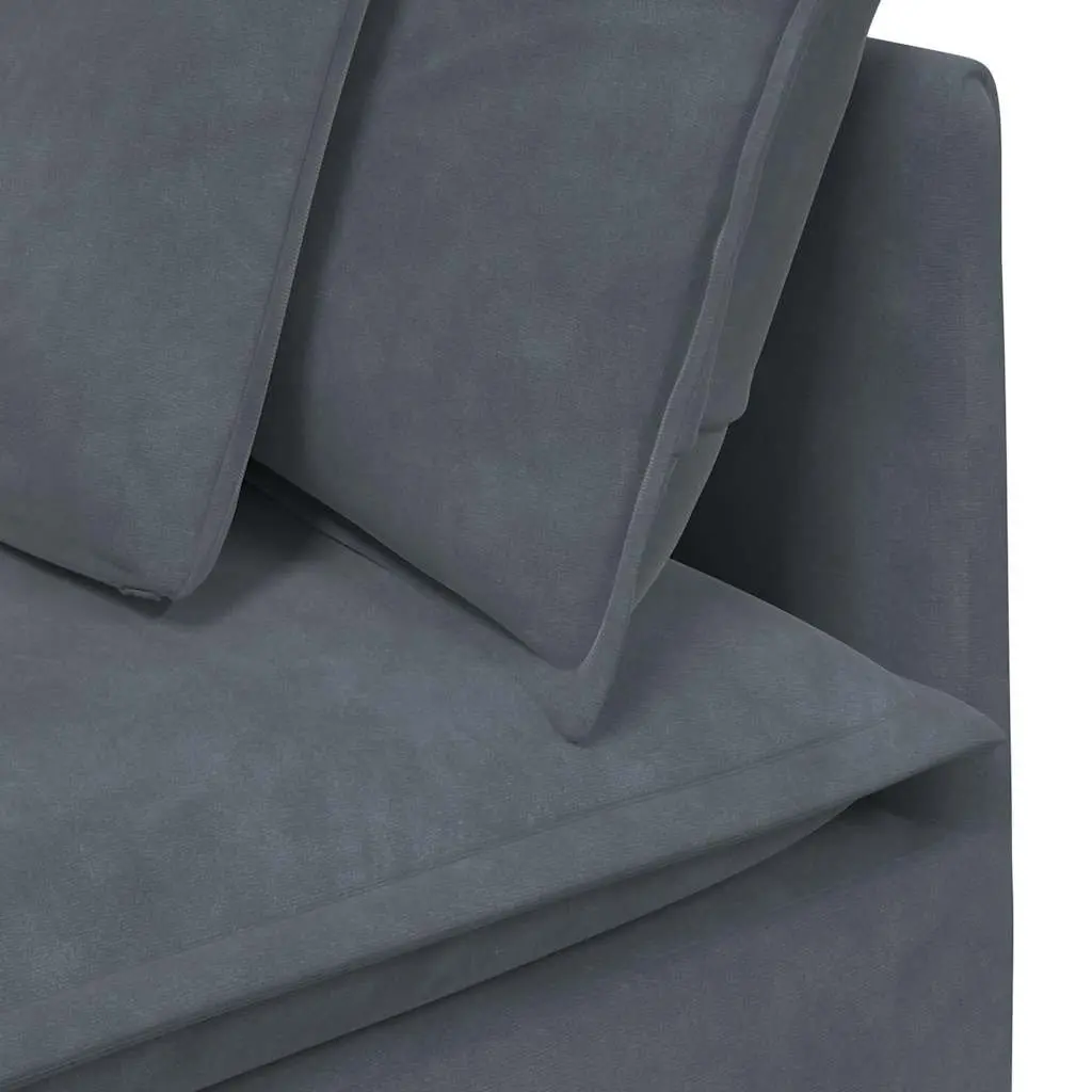 Modular Sofa Grey Velvet Sectional Couch with Footstool Four Sections