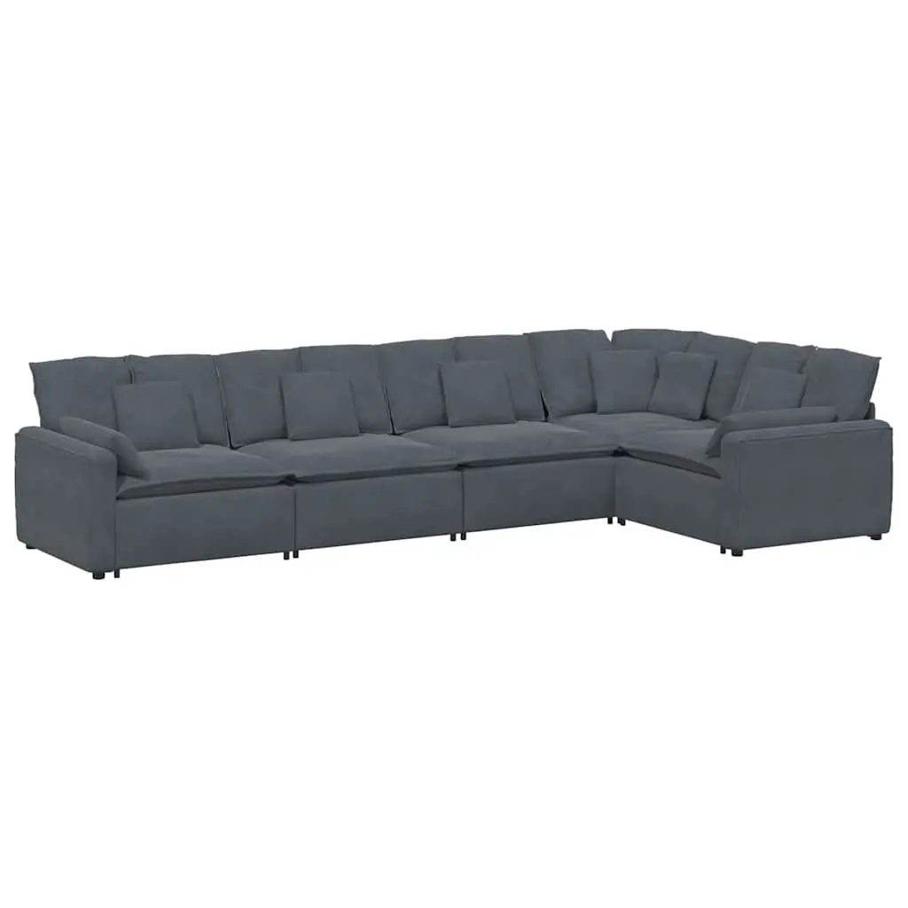 Modular Sofa Sectional Lounge Grey Velvet Five Sections Foam Filling Metal Frame Wooden Armrests Textilene Seating