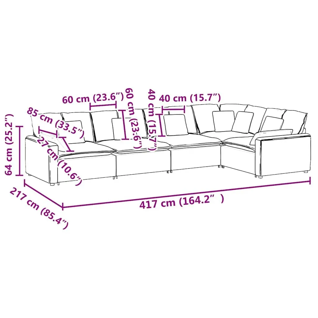 Modular Sofa Sectional Lounge Grey Velvet Five Sections Foam Filling Metal Frame Wooden Armrests Textilene Seating