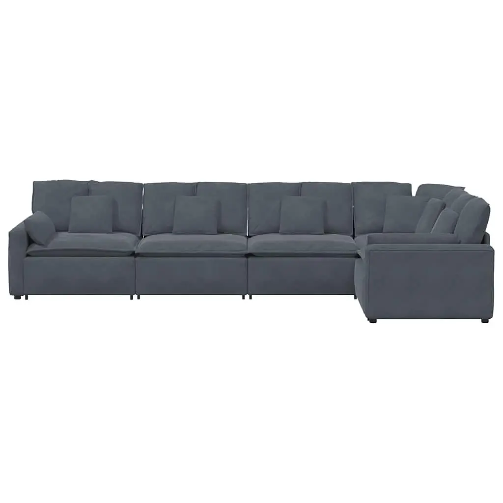 Modular Sofa Sectional Lounge Grey Velvet Five Sections Foam Filling Metal Frame Wooden Armrests Textilene Seating