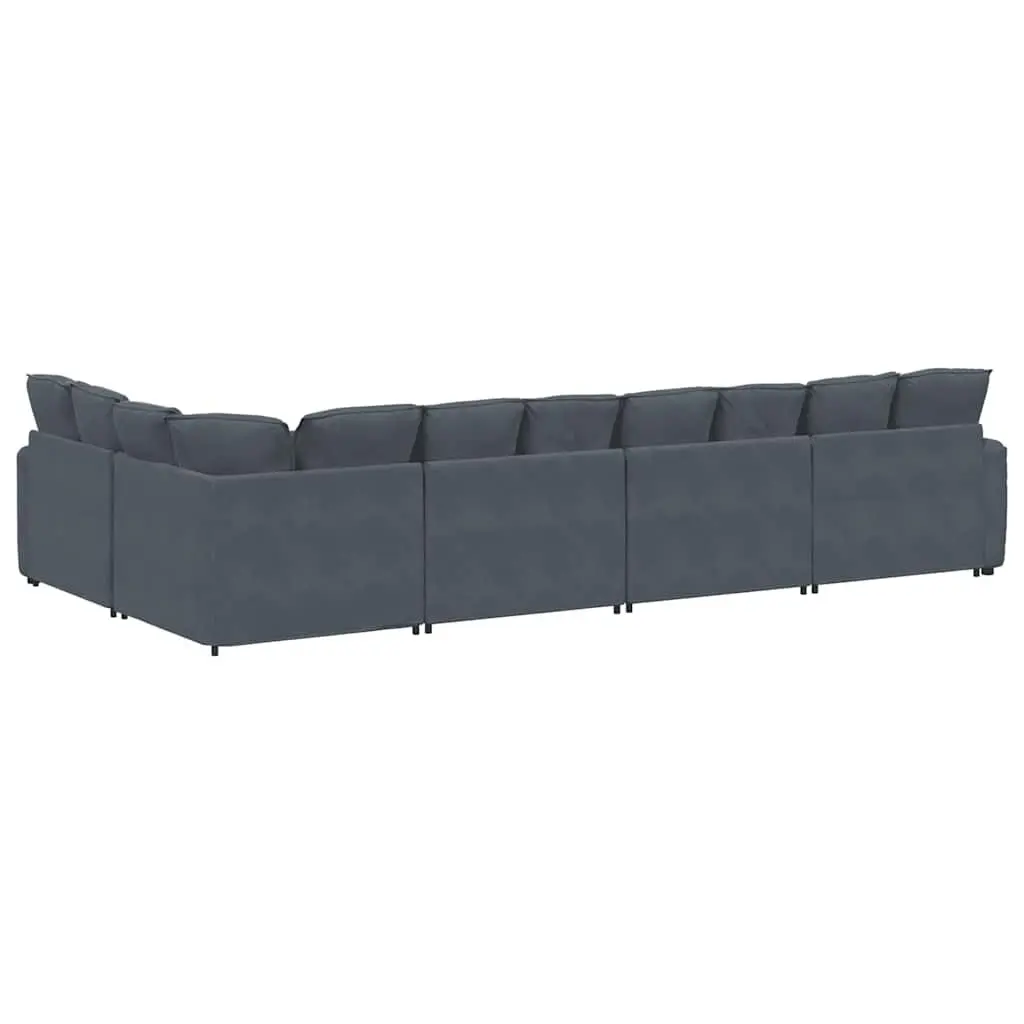 Modular Sofa Sectional Lounge Grey Velvet Five Sections Foam Filling Metal Frame Wooden Armrests Textilene Seating