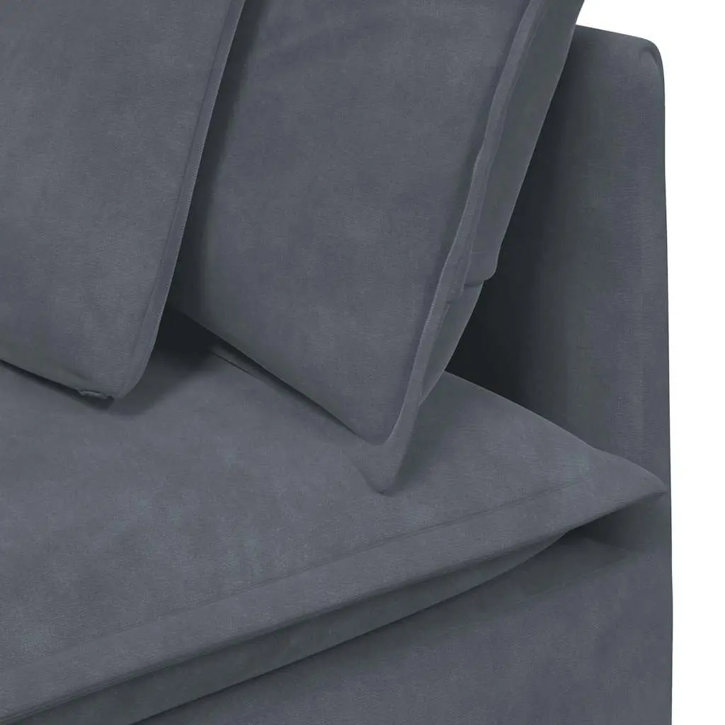 Modular Sofa Sectional Lounge Grey Velvet Five Sections Foam Filling Metal Frame Wooden Armrests Textilene Seating