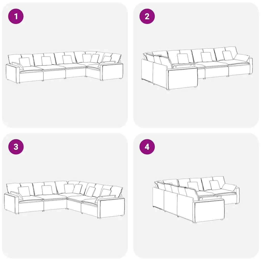 Modular Sofa Sectional Lounge Grey Velvet Five Sections Foam Filling Metal Frame Wooden Armrests Textilene Seating