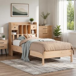 Bookcase Bed Frame 90x190cm Solid Pine Wood