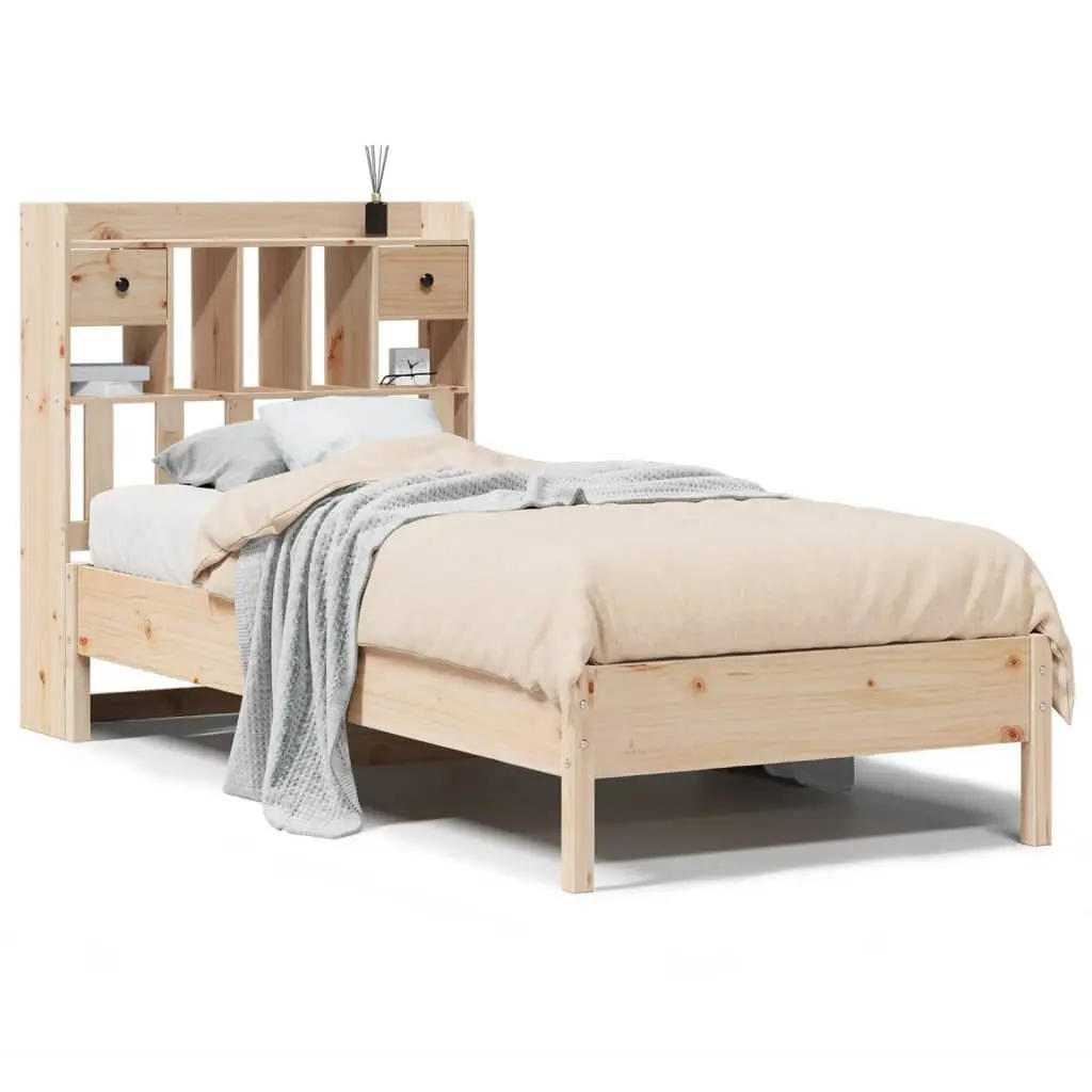 Bookcase Bed Frame 90x190cm Solid Pine Wood
