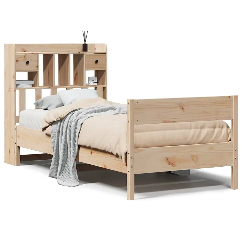 Solid Pine Wood Bookcase Bed Frame 90x190cm in Brown