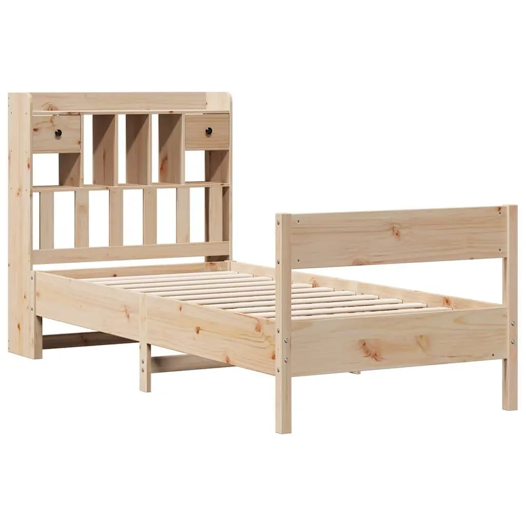 Solid Pine Wood Bookcase Bed Frame 90x190cm in Brown