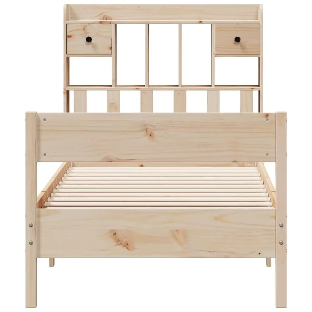 Solid Pine Wood Bookcase Bed Frame 90x190cm in Brown