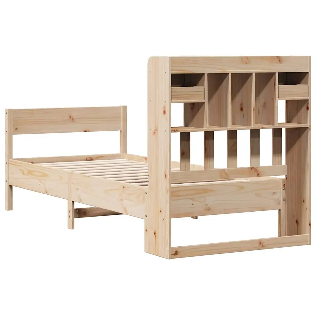 Solid Pine Wood Bookcase Bed Frame 90x190cm in Brown