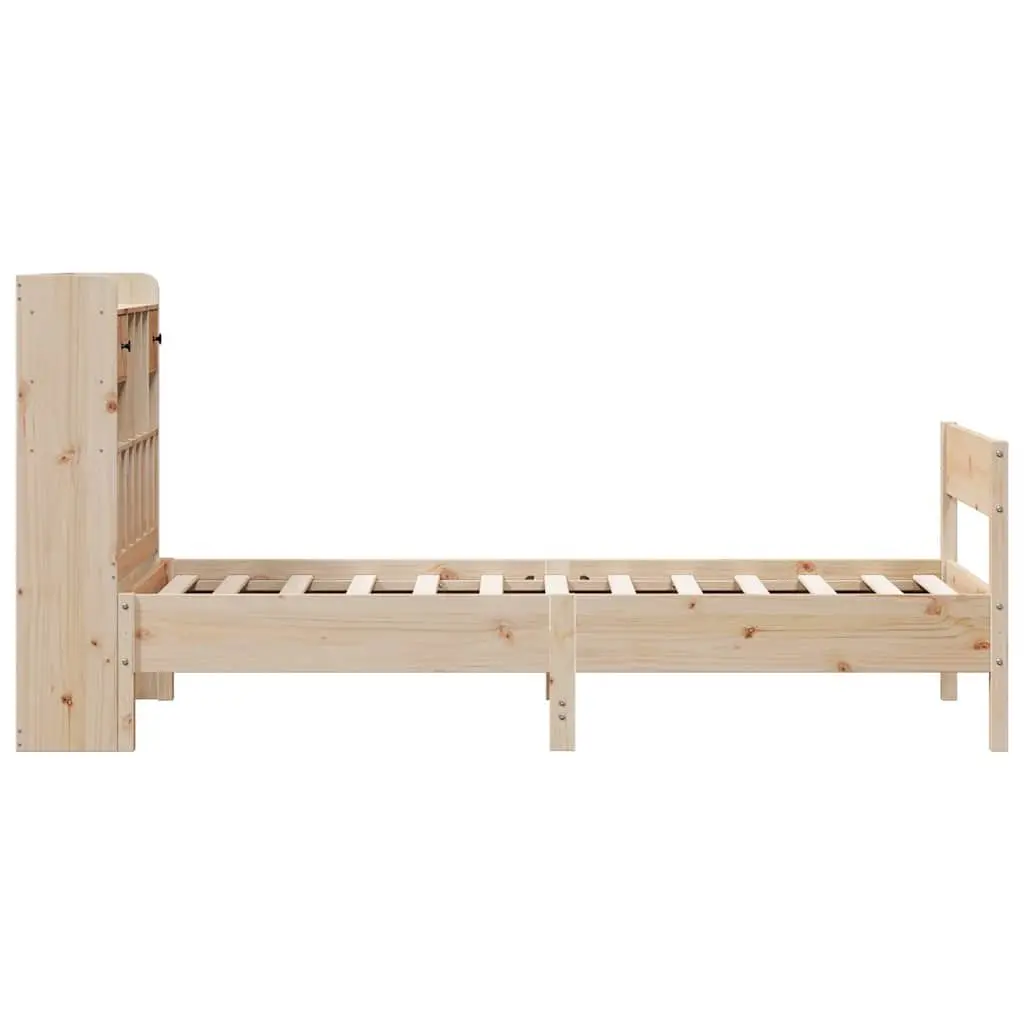 Solid Pine Wood Bookcase Bed Frame 90x190cm in Brown
